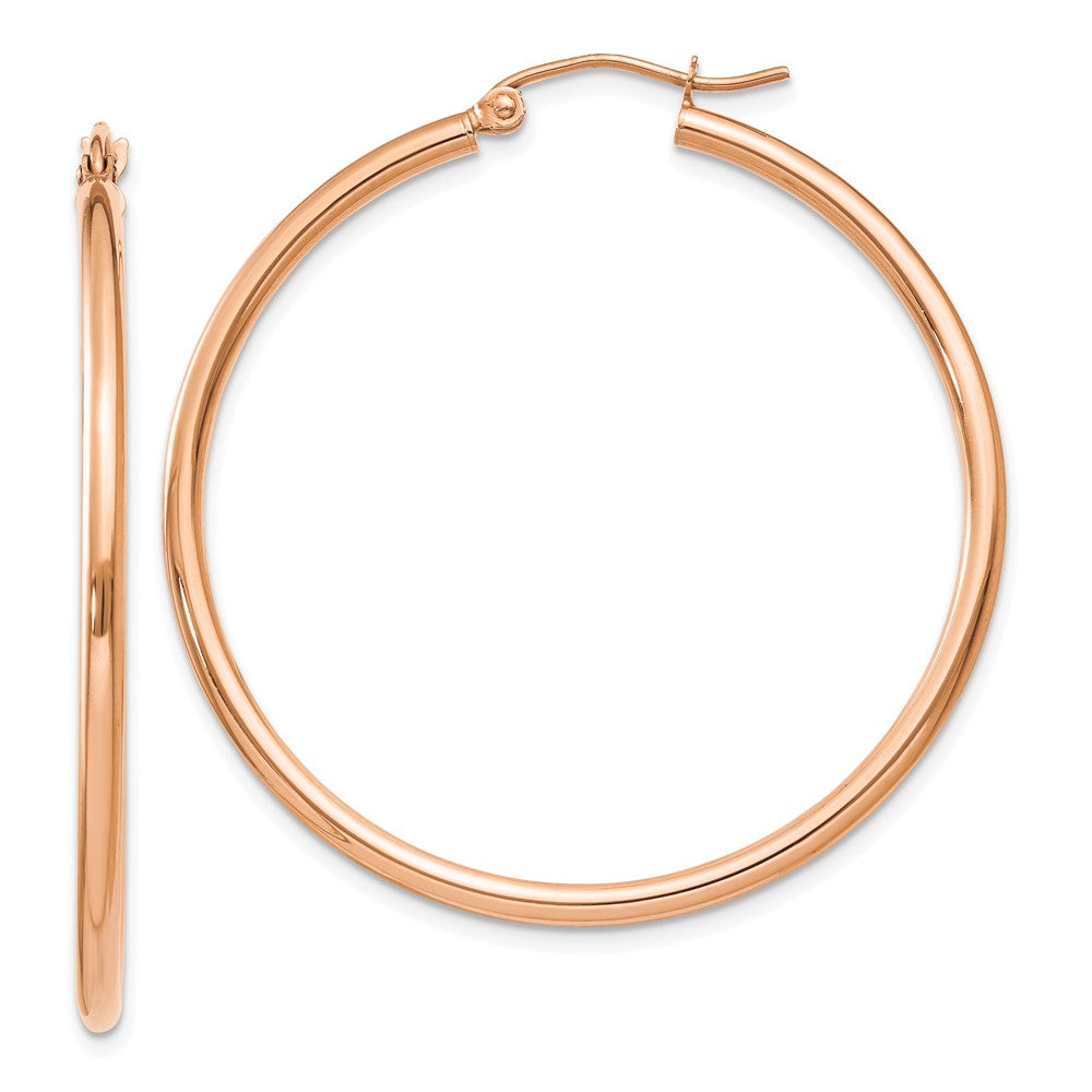 14k Rose Gold Polished 2mm Lightweight Tube Hoop Earrings - 6