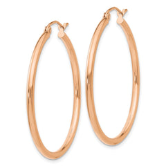 14k Rose Gold Polished 2mm Lightweight Tube Hoop Earrings - 3