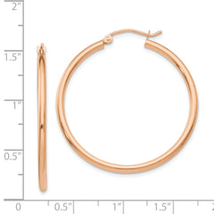 14k Rose Gold Polished 2mm Lightweight Tube Hoop Earrings - 3