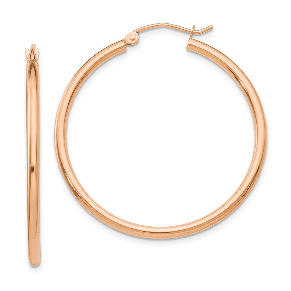14k Rose Gold Polished 2mm Lightweight Tube Hoop Earrings - 3