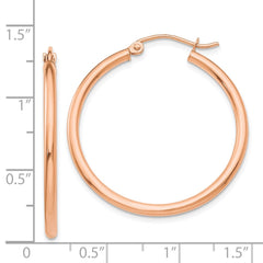 14k Rose Gold Polished 2mm Lightweight Tube Hoop Earrings - 7