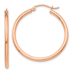14k Rose Gold Polished 2mm Lightweight Tube Hoop Earrings - 7