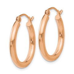 14k Rose Gold Polished 2.5mm Lightweight Tube Hoop Earrings - 6