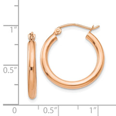 14k Rose Gold Polished 2.5mm Lightweight Tube Hoop Earrings - 6