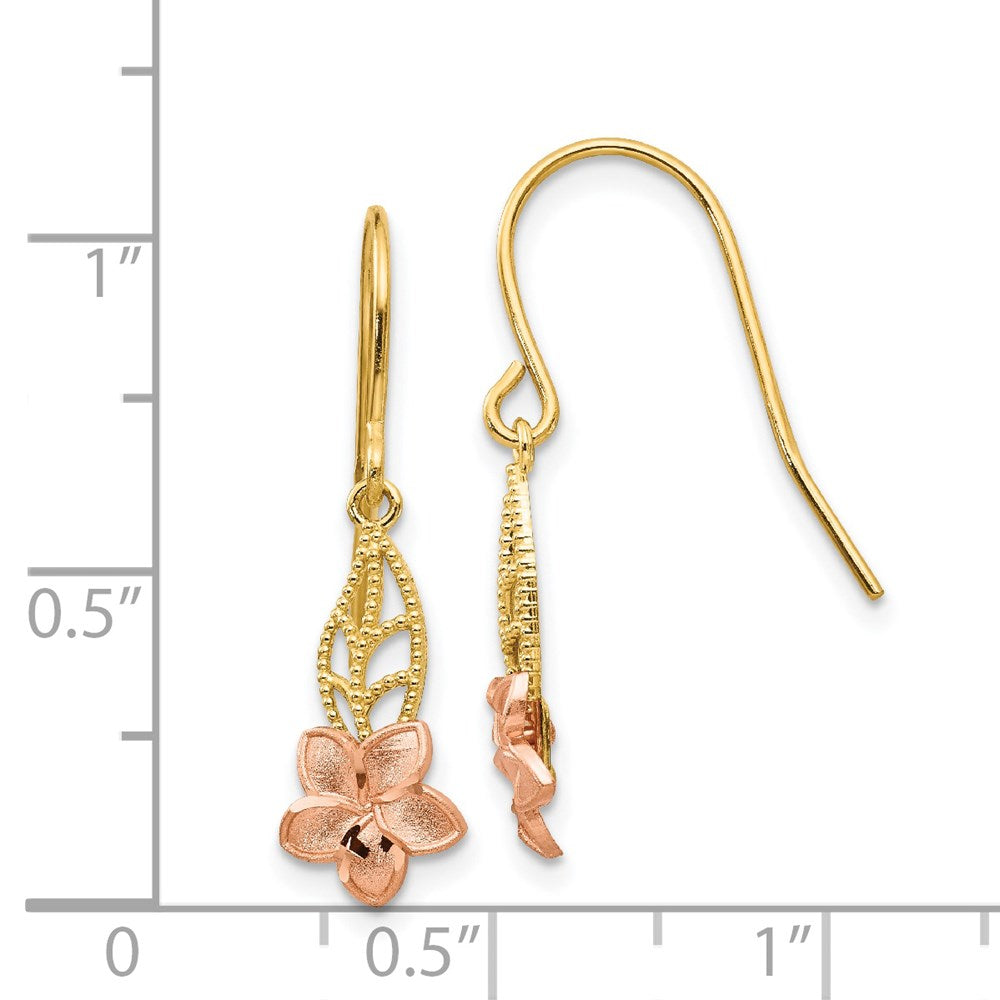 14K Two-tone Fancy Plumeria Dangle Earrings - 2