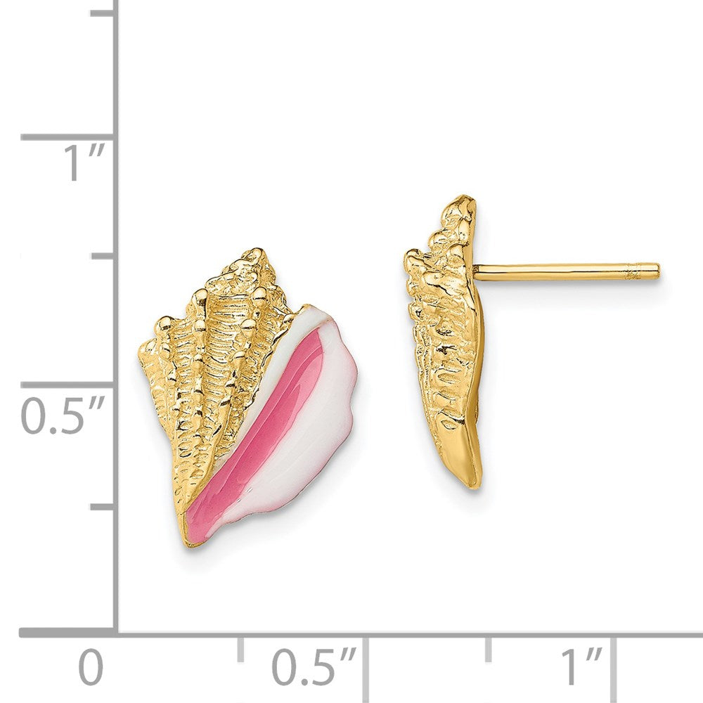 14K White and Pink Enamel Conch Shell Post Earrings