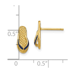 14k  3D W/ Blue Enamel Single Flip-Flop Post Earrings