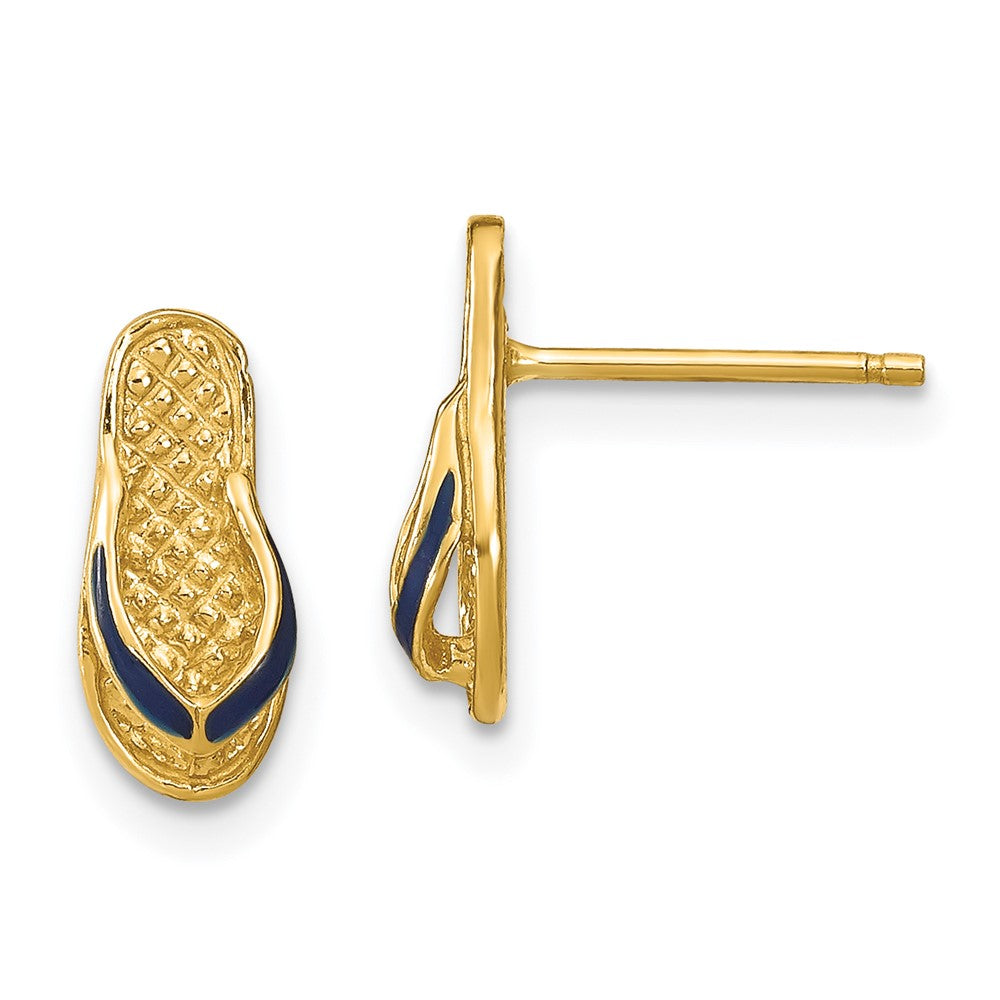14k  3D W/ Blue Enamel Single Flip-Flop Post Earrings