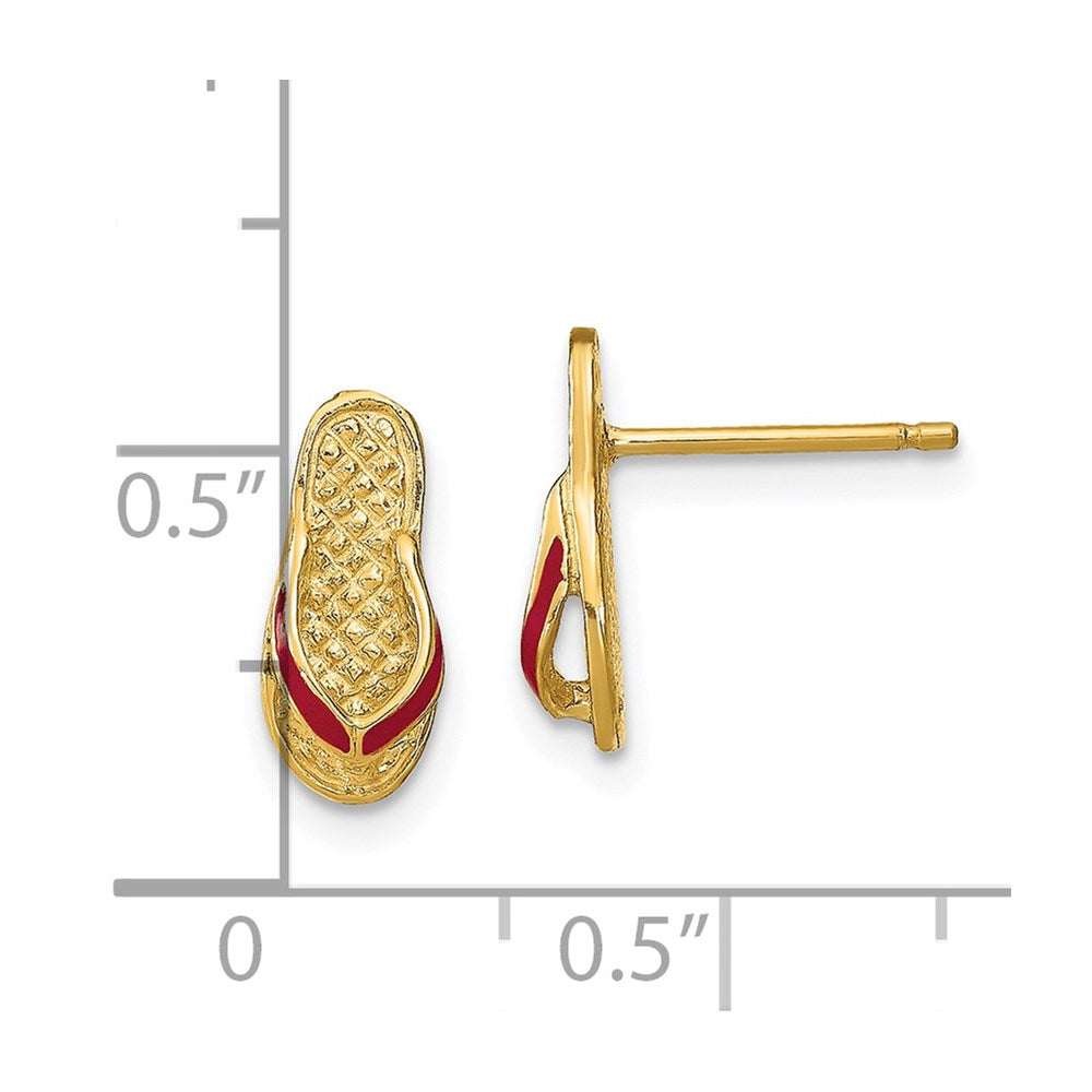 14k  3D W/ Fuschia Enamel Single Flip-Flop Post Earrings
