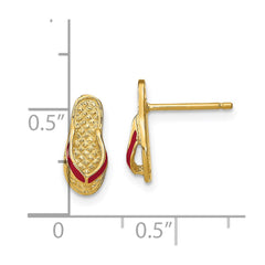 14k  3D W/ Fuschia Enamel Single Flip-Flop Post Earrings
