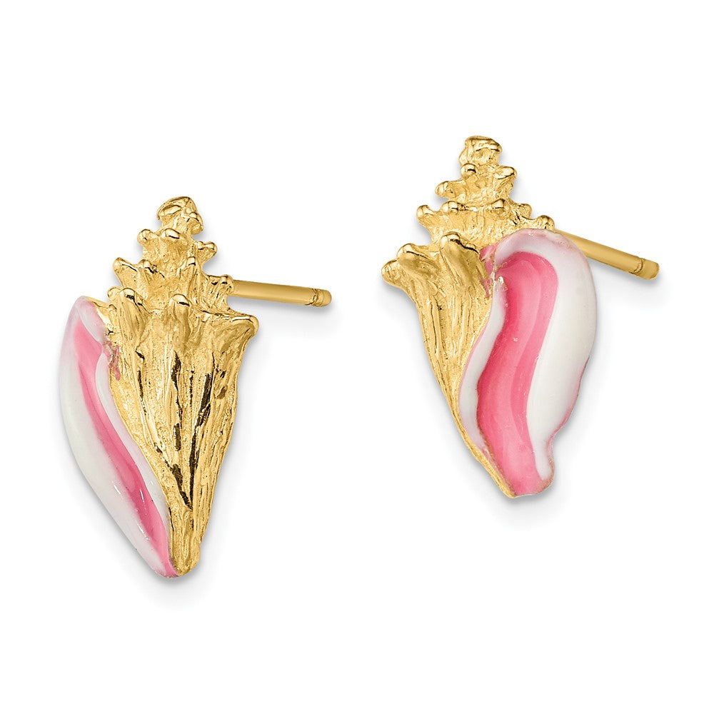 14K White and Pink Enamel Conch Shell Post Earrings - 2