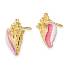 14K White and Pink Enamel Conch Shell Post Earrings - 2