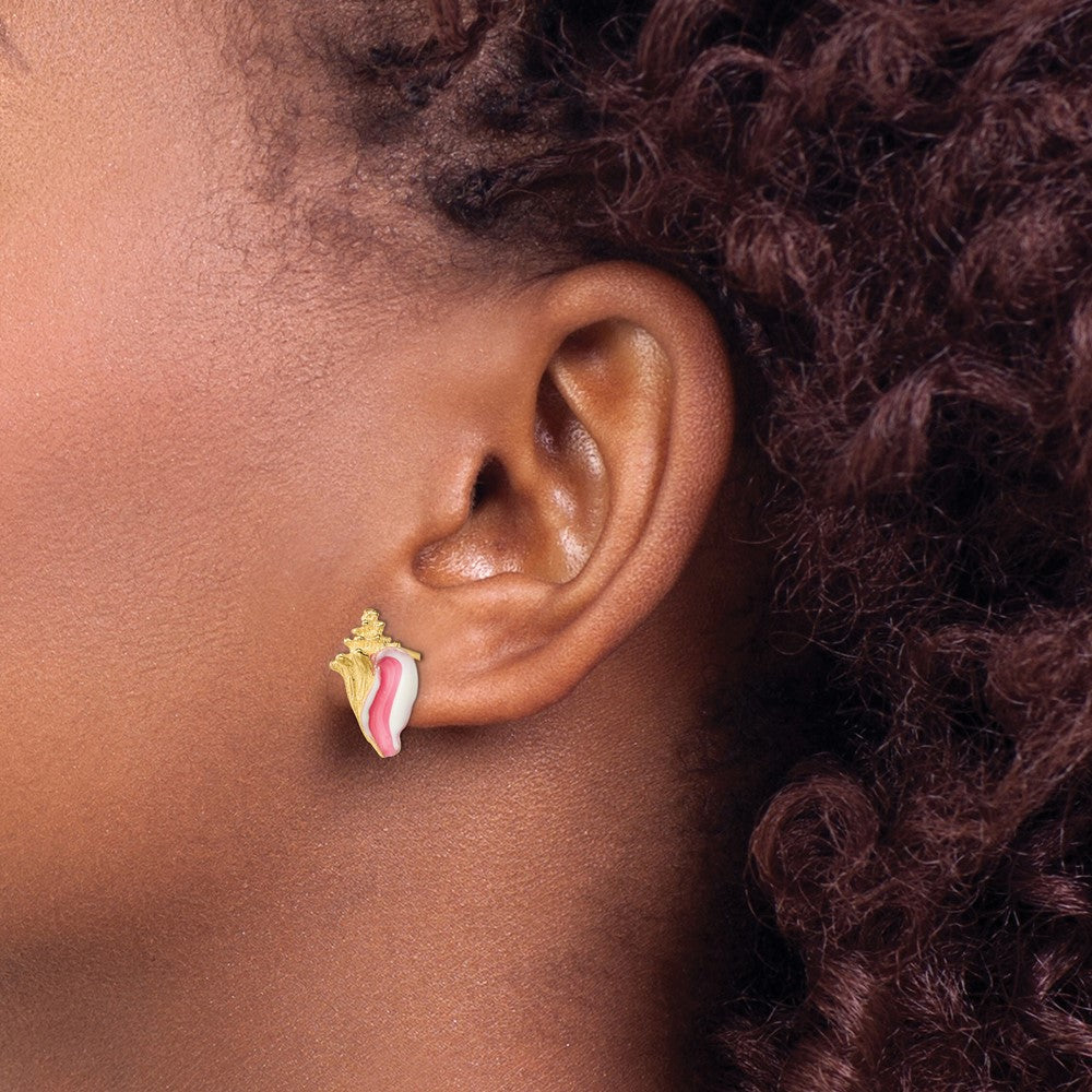 14K White and Pink Enamel Conch Shell Post Earrings - 2