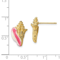 14K White and Pink Enamel Conch Shell Post Earrings - 2