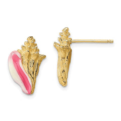 14K White and Pink Enamel Conch Shell Post Earrings - 2