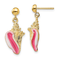14K White and Pink Enamel Conch Shell Dangle Earrings - 2
