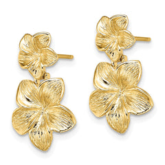 14K Double Plumeria Flower Post Dangle Earrings