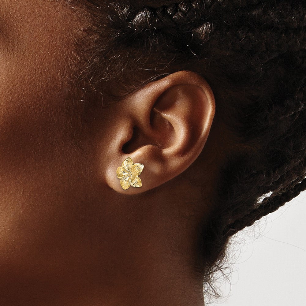 14K Plumeria Flower Post Earrings - 2