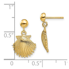 14K Polished Scallop Shell Dangle Earrings