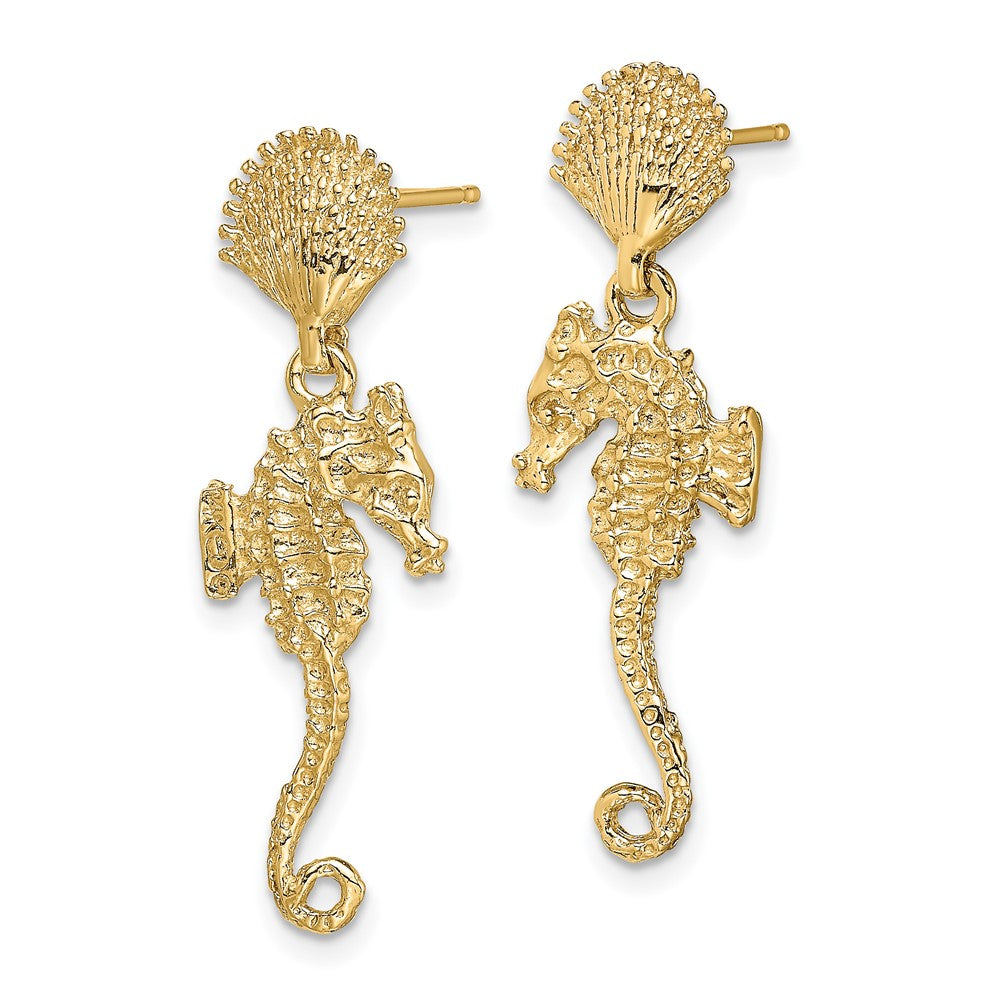 14K Shell & Seahorse Dangle Earrings
