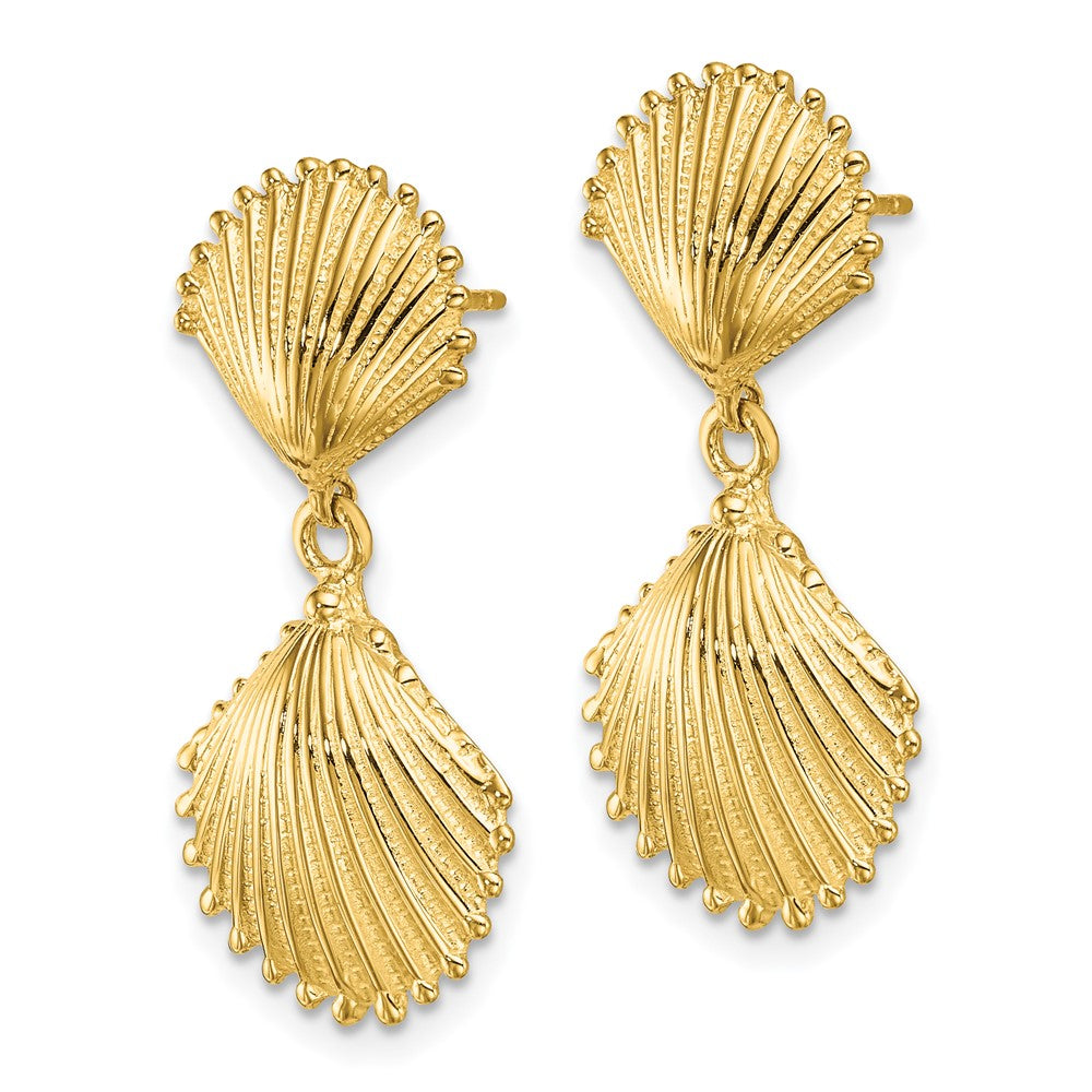 14K Polished Scallop Shell Dangle Earrings - 2