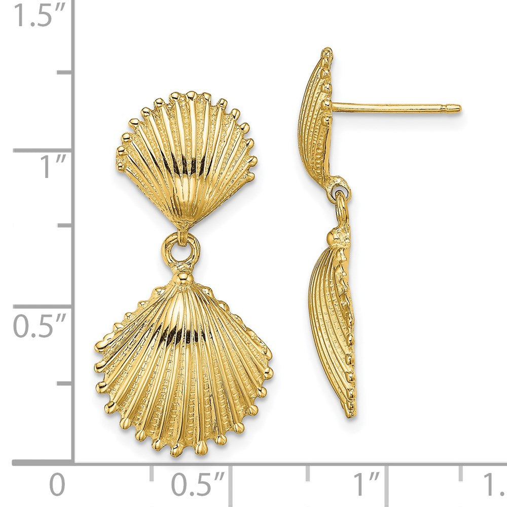 14K Polished Scallop Shell Dangle Earrings - 2