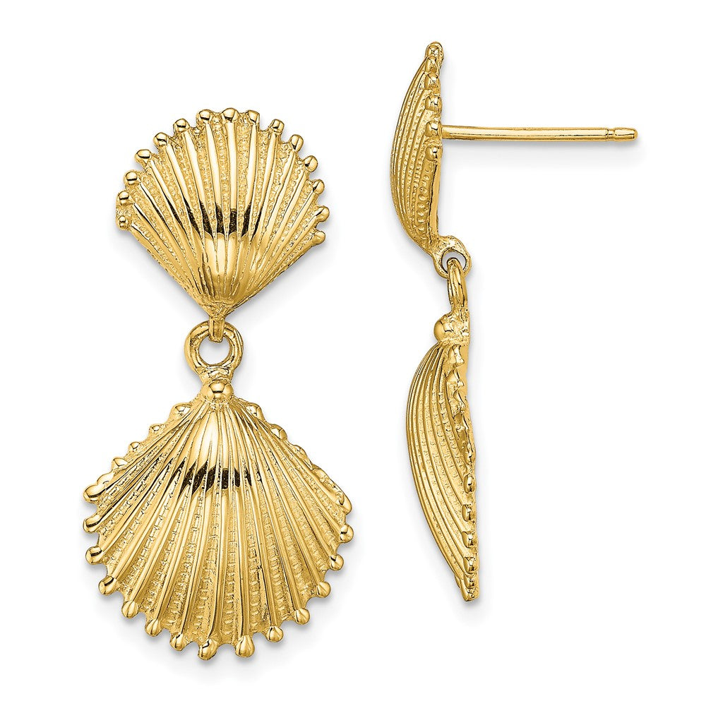 14K Polished Scallop Shell Dangle Earrings - 2