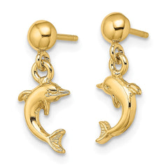 14K Mini Jumping Dolphin Dangle Earrings