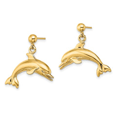 14K Jumping Dolphin Dangle Earrings - 2