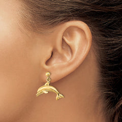 14K Jumping Dolphin Dangle Earrings - 2