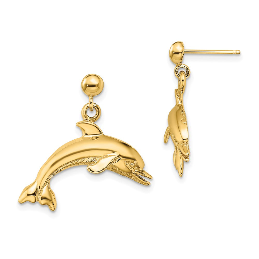 14K Jumping Dolphin Dangle Earrings - 2