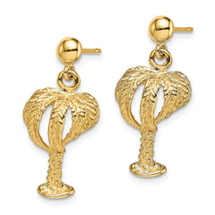 14K Palm Tree W/Full Leaves Dangle Earrings