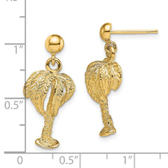 14K Palm Tree W/Full Leaves Dangle Earrings