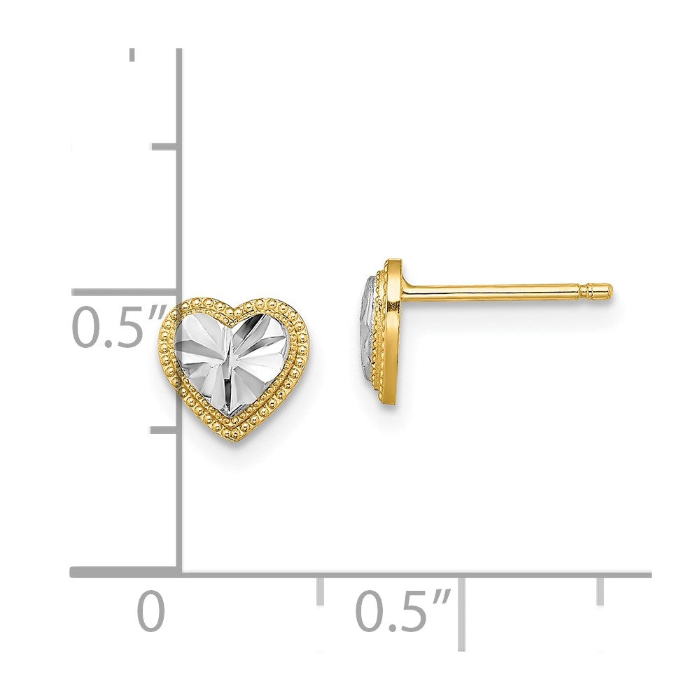 14k w/ Rhodium D/C Heart Post Earrings - 4