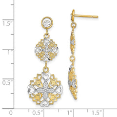 14k w/ Rhodium D/C Flower & Heart Dangle Earrings