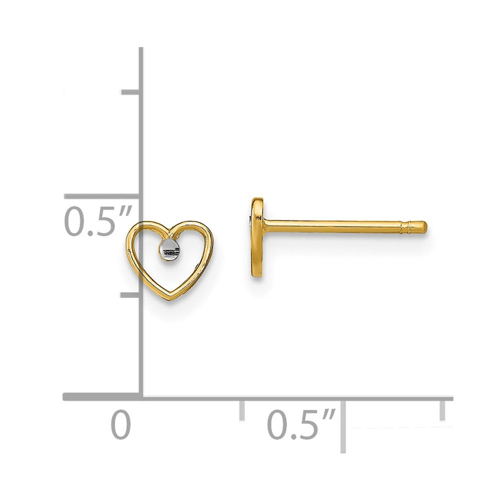 14k w/ Rhodium D/C Heart Post Earrings - 3