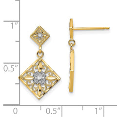 14K w/Rhodium D/C Square Filigree Dangle Earrings