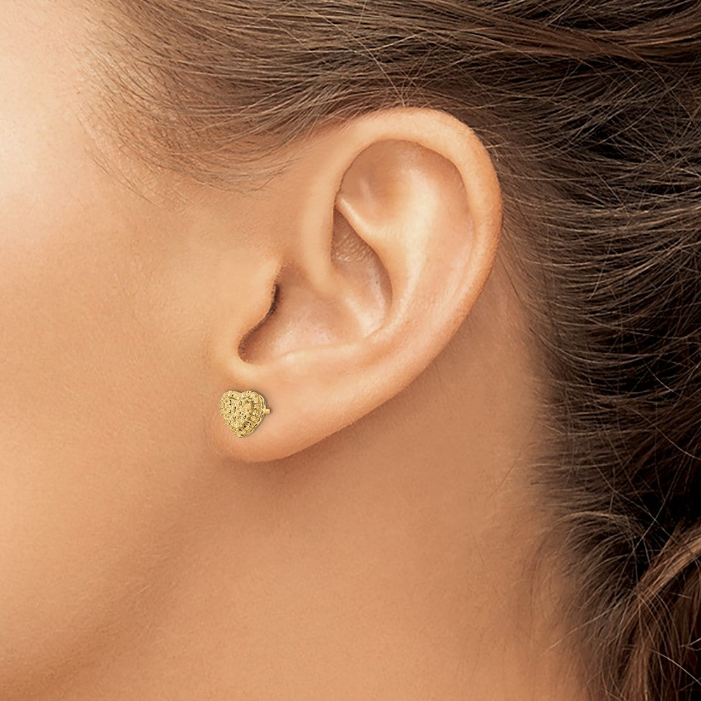 14k Polished Diamond-cut Heart Post Earrings - 2