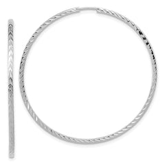 14k White Gold Diamond-cut Square Tube Endless Hoop Earrings - 4