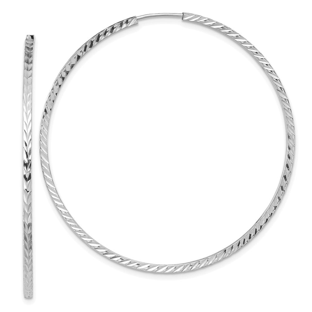 14k White Gold Diamond-cut Square Tube Endless Hoop Earrings - 11