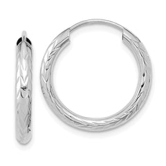 14k White Gold Polished & D/C Endless Hoop Earrings - 4