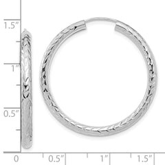 14k White Gold Polished & D/C Endless Hoop Earrings - 2