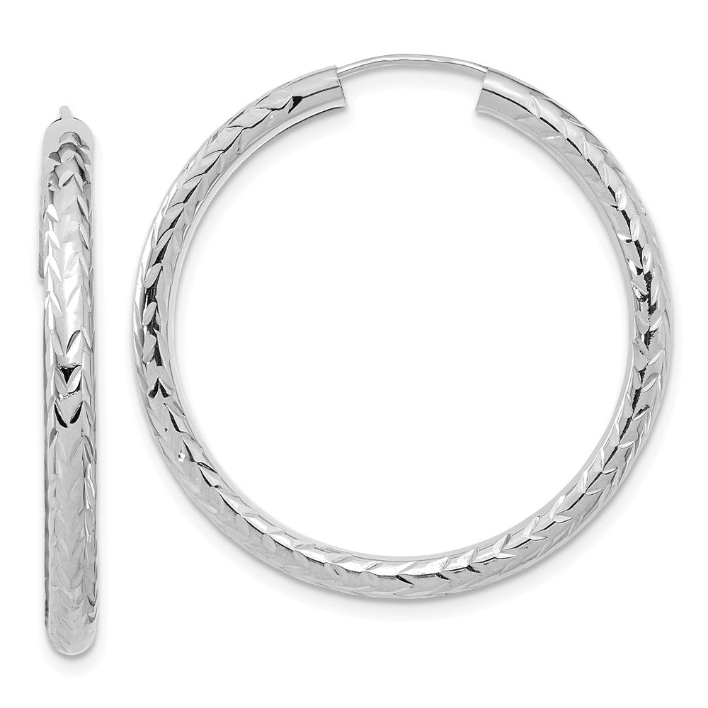 14k White Gold Polished & D/C Endless Hoop Earrings - 2