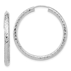 14k White Gold Polished & D/C Endless Hoop Earrings - 2