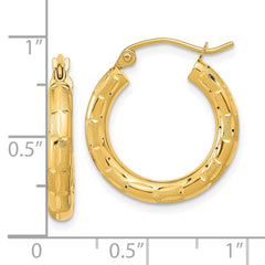 14k Polished Satin and Diamond-cut Hoop Earrings - 2