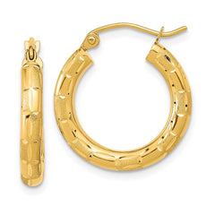 14k Polished Satin and Diamond-cut Hoop Earrings - 2