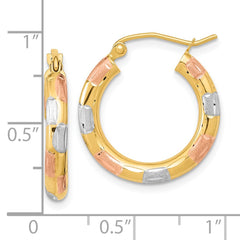 14k w/White and Rose Rhodium Polished Satin Diamond-cut Hoop Earrings - 2