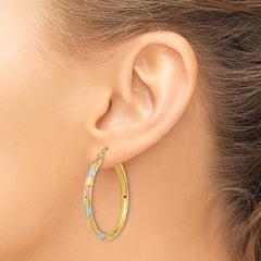 14k w/ White and Rose Rhodium Polished Satin Diamond-cut Hoop Earrings - 2