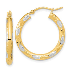 14k White Rhodium Polished Satin and Diamond-cut Hoop Earrings - 2
