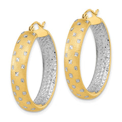 14k White Rhodium Polished Satin Diamond-cut In/Out Hoop Earrings - 2